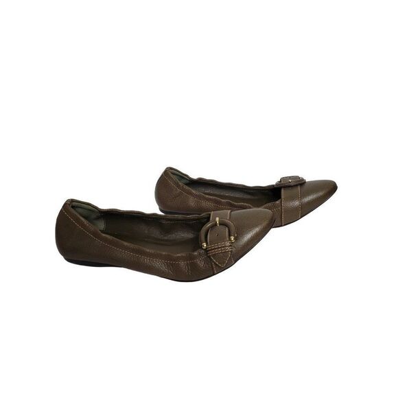 Banana Republic Olive Green Pointed Toe Leather Buckle Flats - Picture 1 of 7
